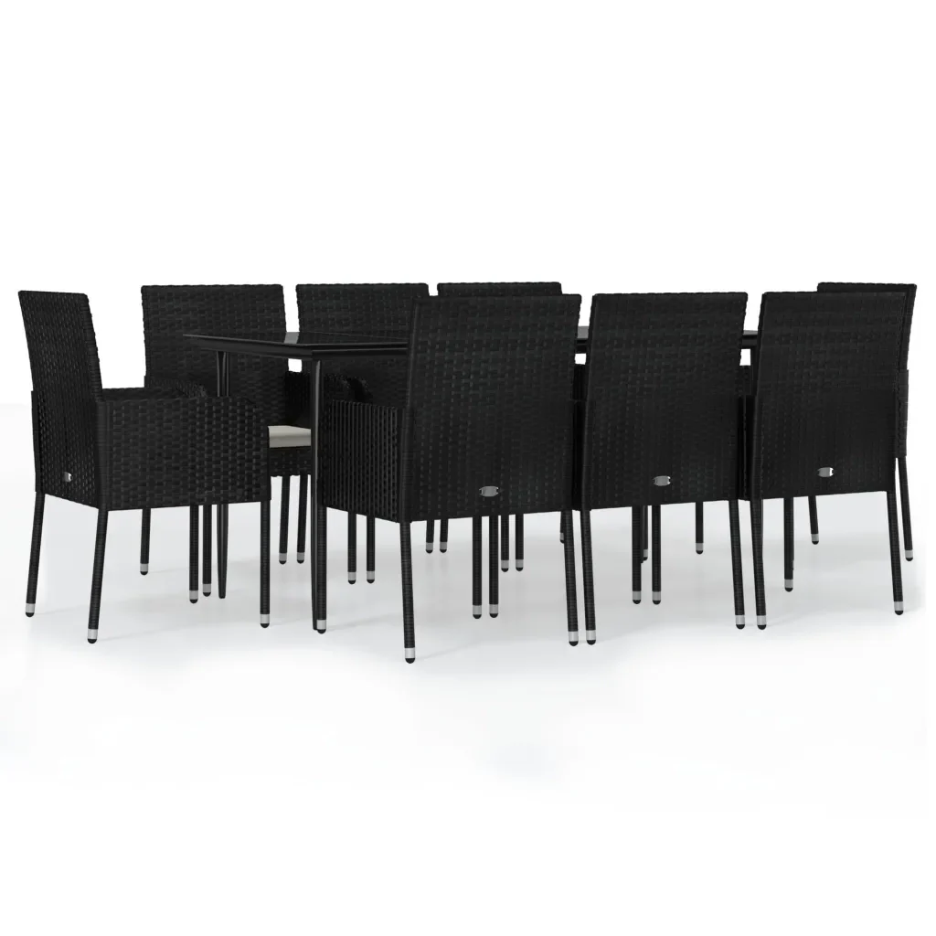 Set da Pranzo da Giardino 9 pz con Cuscini Nero in Polyrattan 3185146 - Image 2