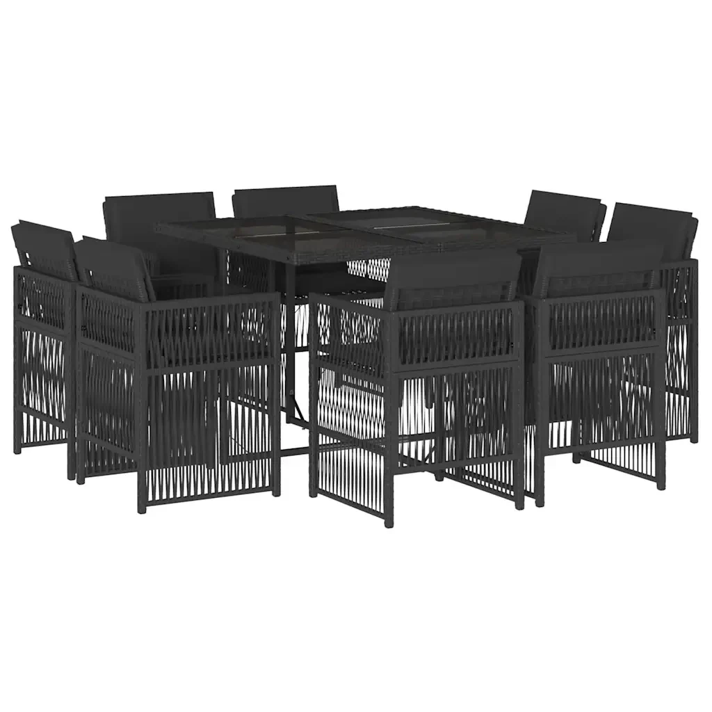 Set da Pranzo da Giardino 9 pz con Cuscini Nero in Polyrattan 3211015 - Image 2