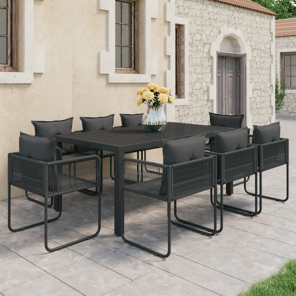 Set da Pranzo da Giardino 9 pz in Rattan PVC Nero