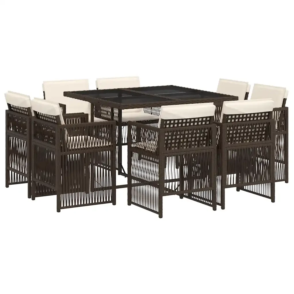 vidaXL Set da Pranzo da Giardino 9pz con Cuscini Marrone in Polyrattan - Image 2