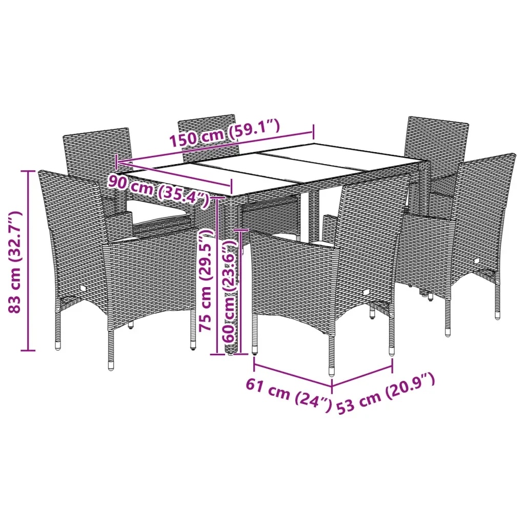Set da Pranzo da Giardino con Cuscini 5 pz Polyrattan e Vetro 3278545 - Image 7