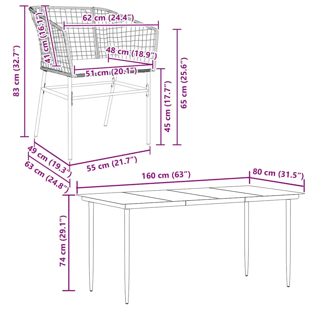 Set da Pranzo da Giardino con Cuscini 5 pz Polyrattan Vetro 3334502 - Image 10