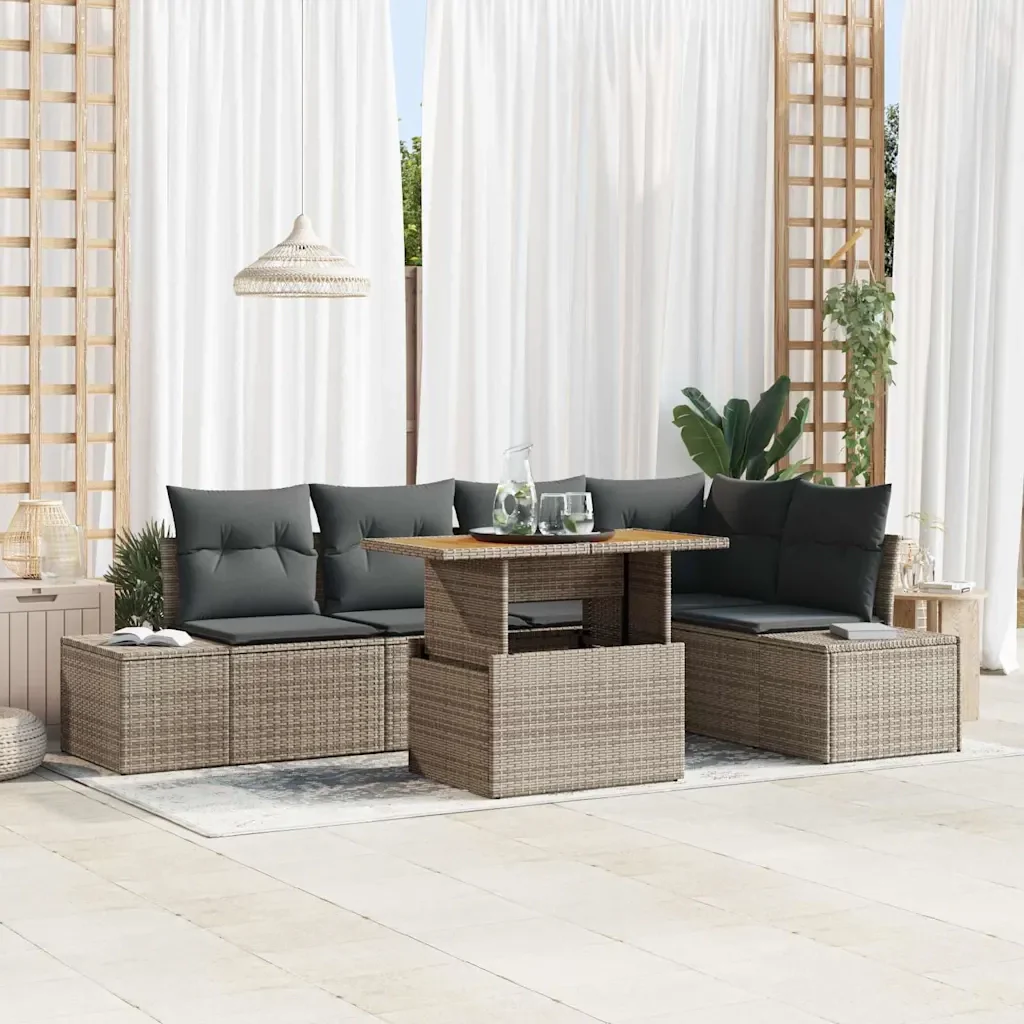 Set da Pranzo per Giardino con cuscino 6 pcs Grigio e Marrone 3349964
