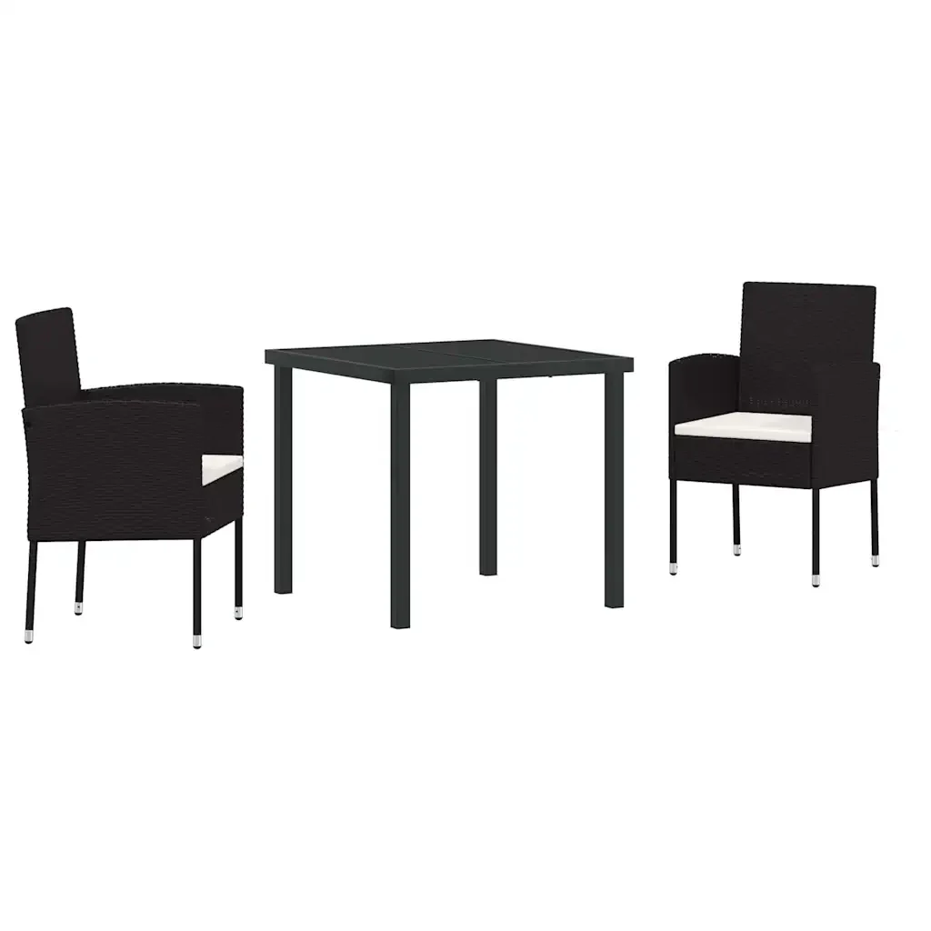 Set da Pranzo per Giardino con cuscino 3 pcs Nero polyrattan 3380050 - Image 2