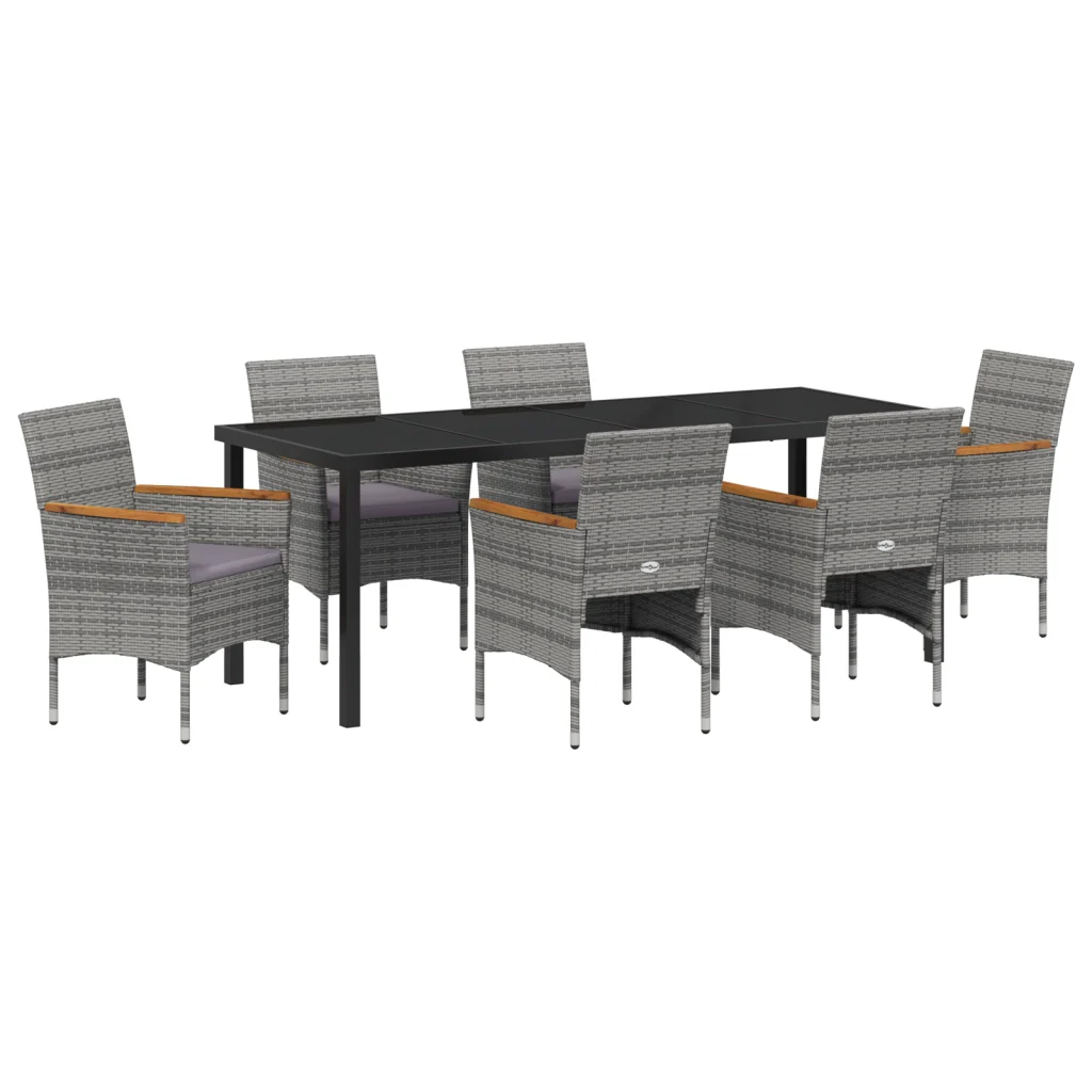 Set da pranzo da giardino da 7 pezzi Grigio Rattan poliestere - Image 2