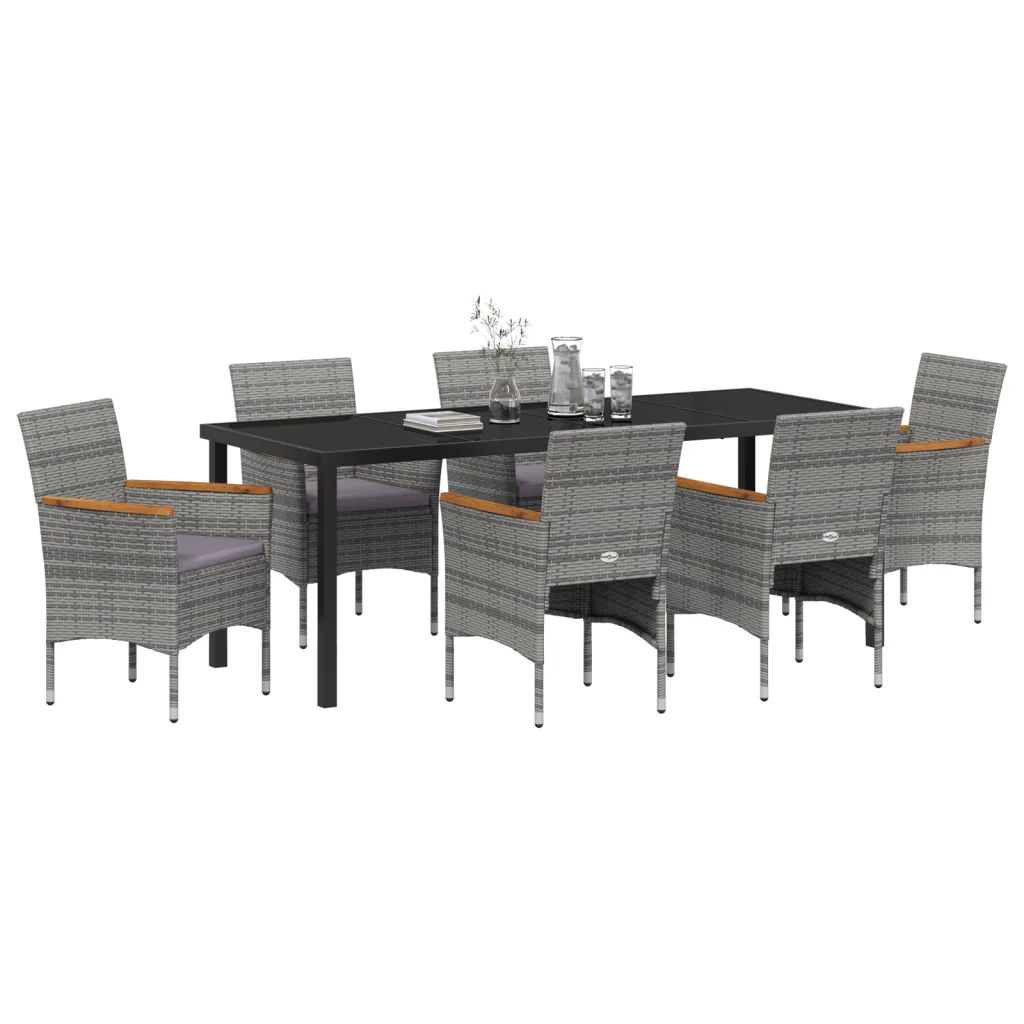 Set da pranzo da giardino da 7 pezzi Grigio Rattan poliestere - Image 3