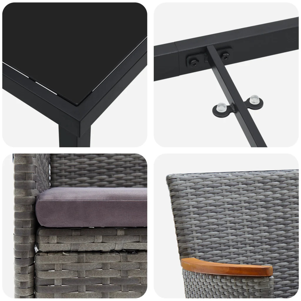 Set da pranzo da giardino da 7 pezzi Grigio Rattan poliestere - Image 9