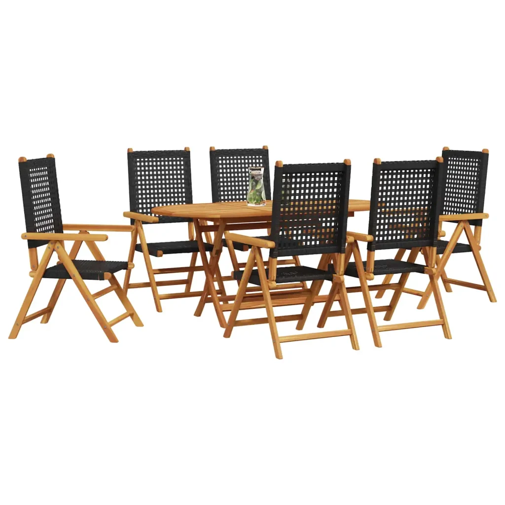 Set da Pranzo per Giardino 7 pcs Nero Legno di Acacia Massello 3375731 - Image 2