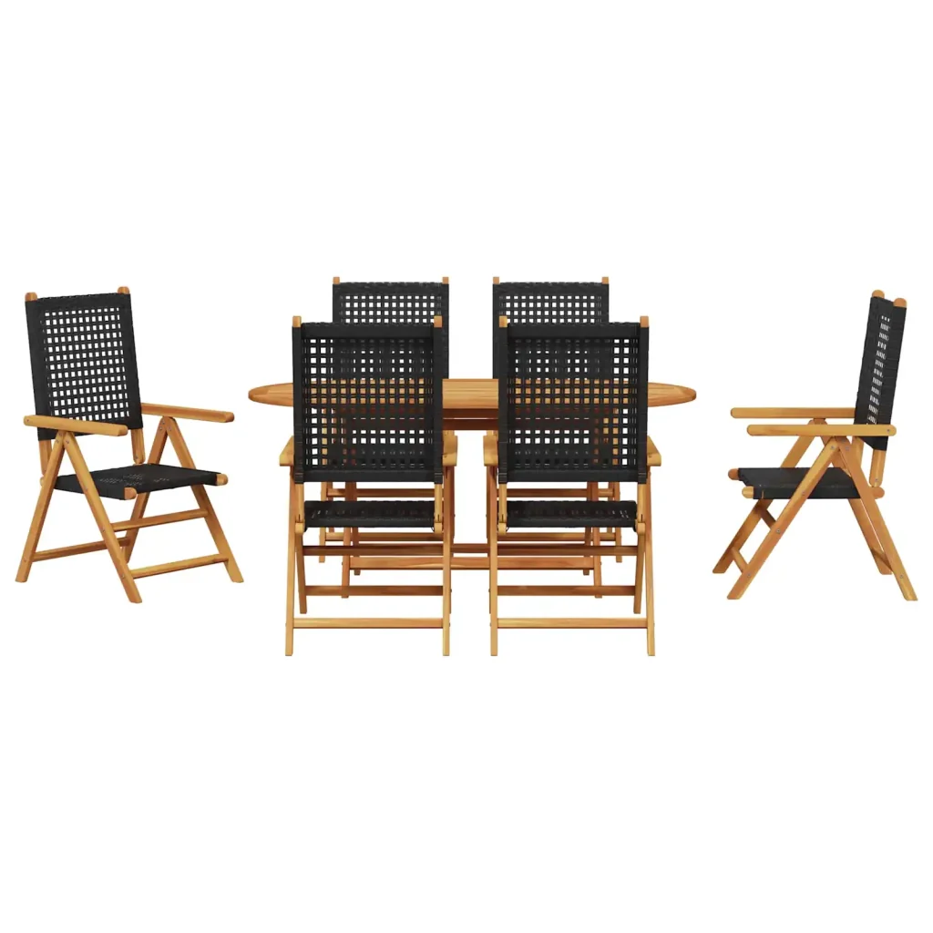 Set da Pranzo per Giardino 7 pcs Nero Legno di Acacia Massello 3375731 - Image 4