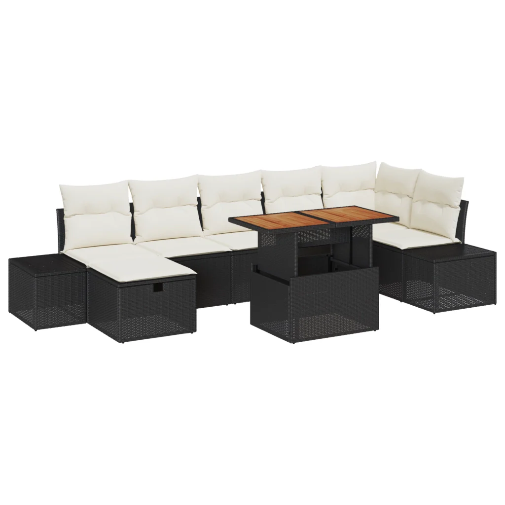 Set da Pranzo da Giardino da 8 Pezzi con Cuscini Rattan Nero - Image 2