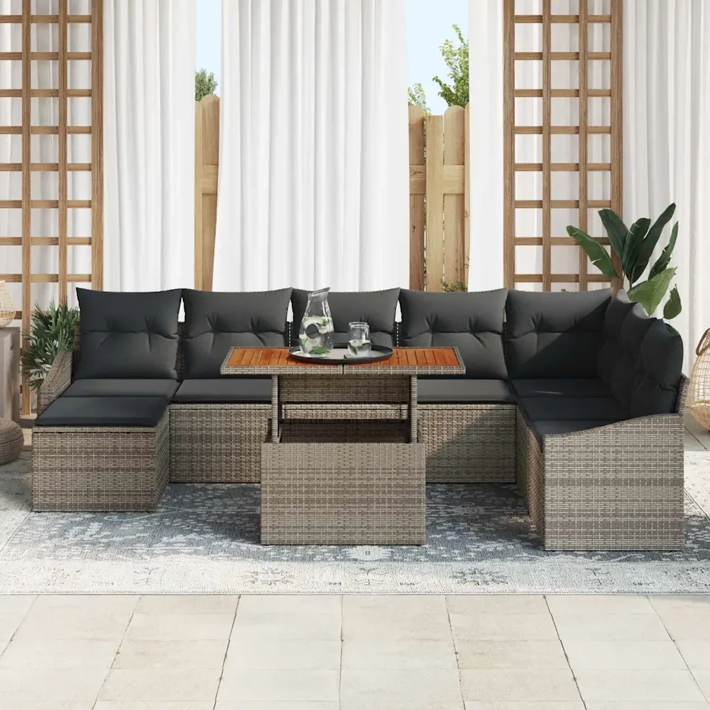 Set da Pranzo per Giardino con cuscino 9 pcs Grigio e Marrone 3349873 - Image 3