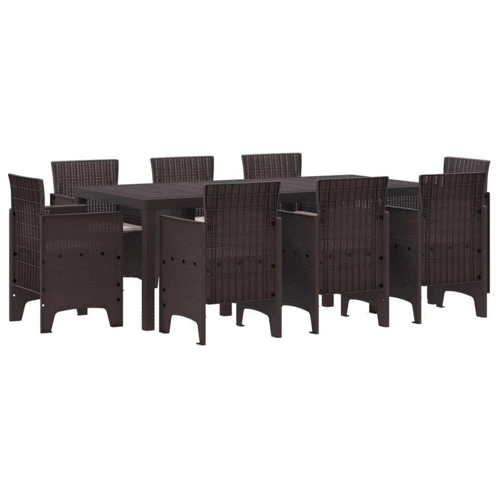 Set da pranzo da giardino da 9 pezzi con cuscini in rattan marrone - Image 2