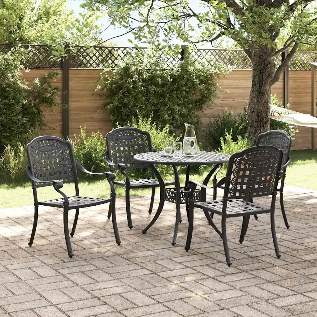 Set da Pranzo per Giardino 5 pcs Nero Alluminio 3334685 - Image 4