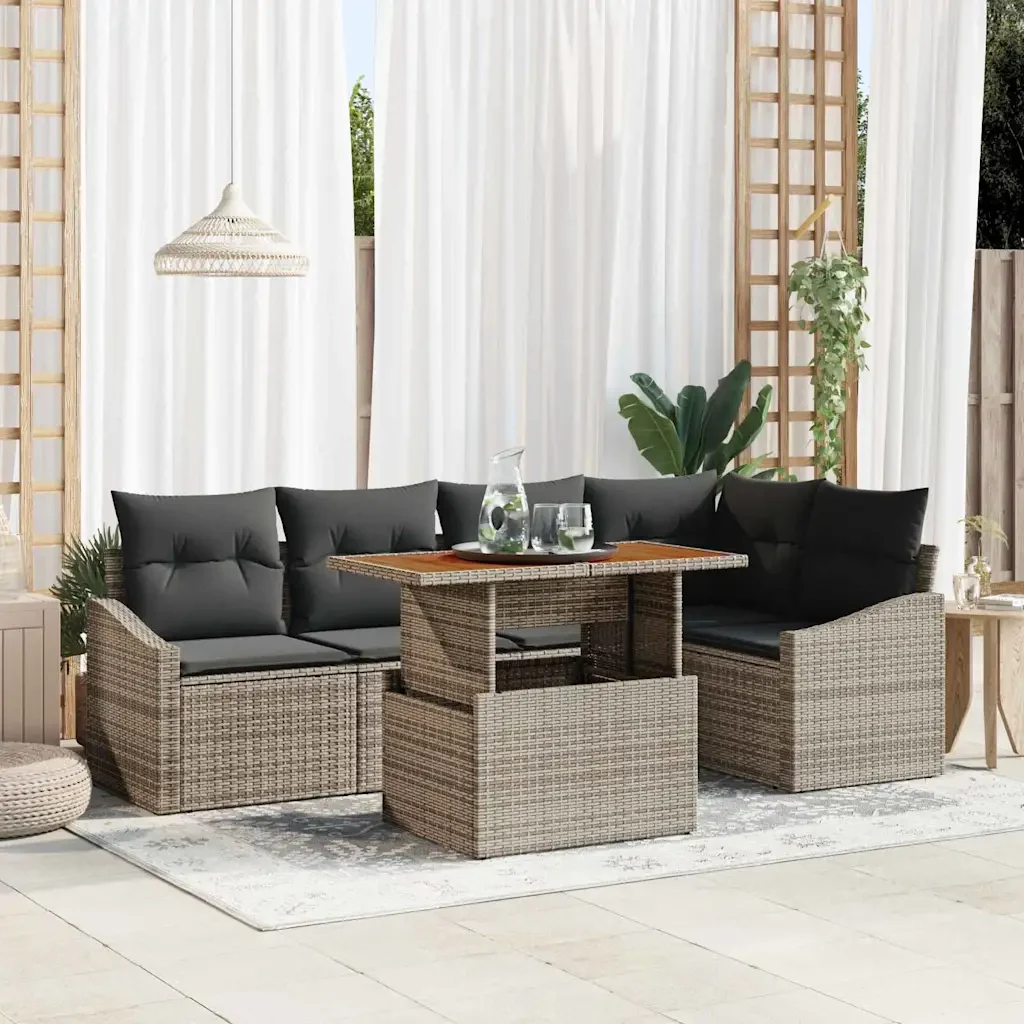 Set da Pranzo per Giardino con cuscino 6 pcs Grigio e Marrone 3349838
