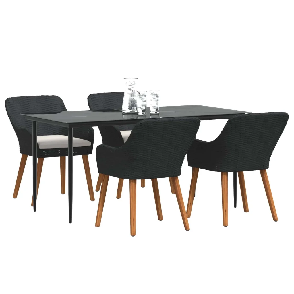 Set da Pranzo per Giardino con cuscino 5 pcs Nero polyrattan 3261666 - Image 2