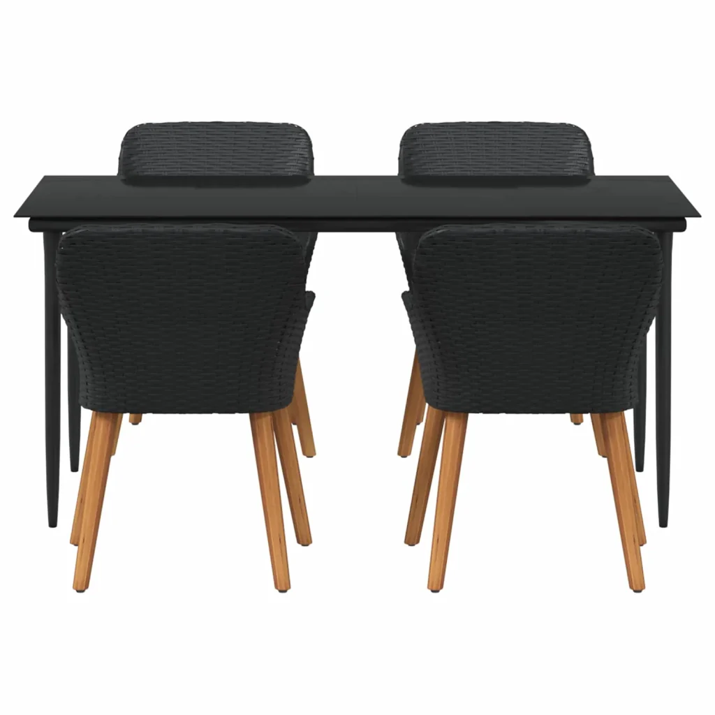 Set da Pranzo per Giardino con cuscino 5 pcs Nero polyrattan 3261666 - Image 3
