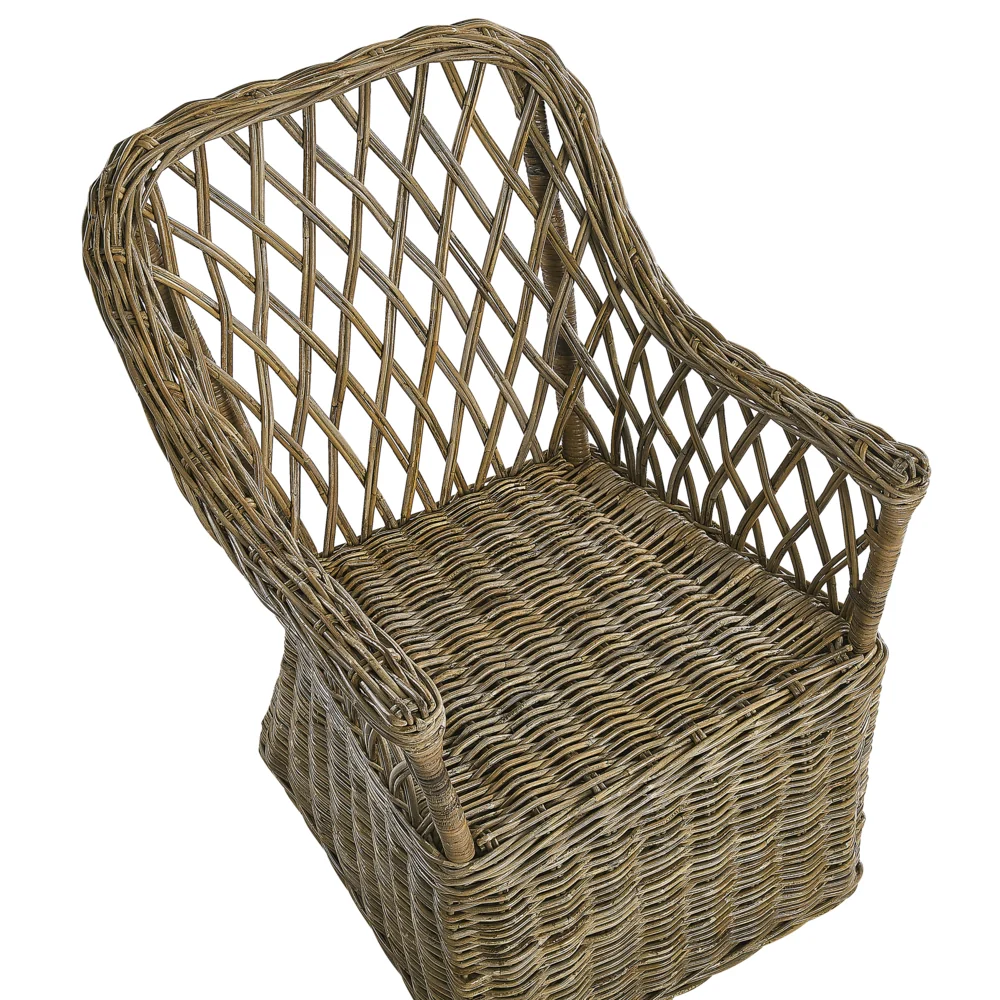 Set da pranzo da giardino Tavolo in cemento naturale 4 sedie in vimini in rattan con cuscini in cotone - Image 7