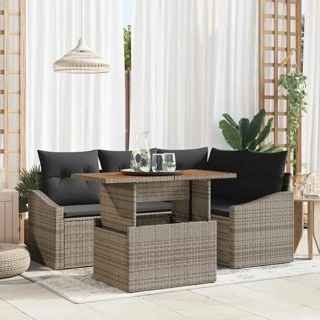 Set da Pranzo per Giardino con cuscino 5 pcs Grigio e Marrone 3349831