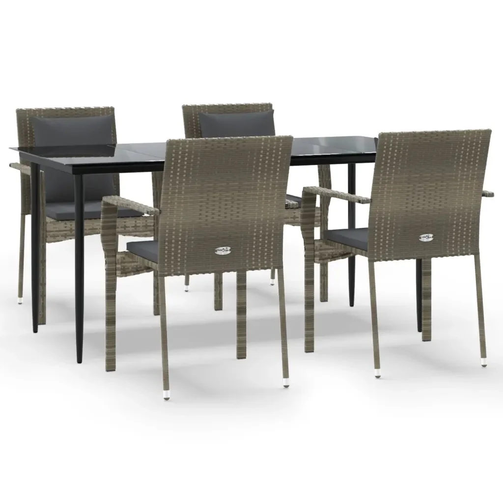 Set da Pranzo Giardino 5pz Nero e Grigio con Cuscini Polyrattan 3185104 - Image 2