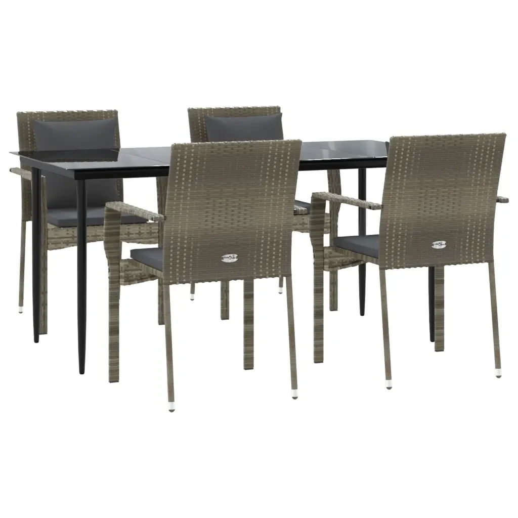 Set da Pranzo Giardino 5pz Nero e Grigio con Cuscini Polyrattan 3185104 - Image 3