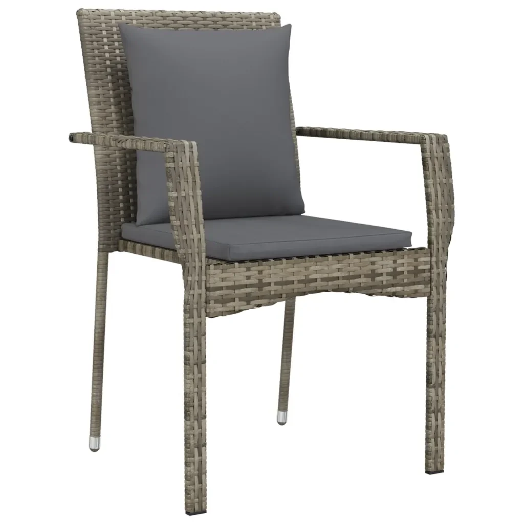 Set da Pranzo Giardino 5pz Nero e Grigio con Cuscini Polyrattan 3185104 - Image 5