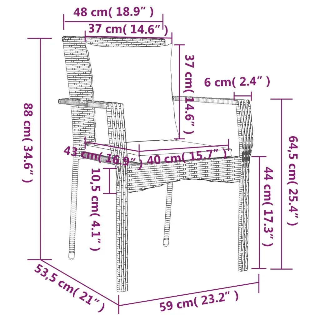 Set da Pranzo Giardino 5pz Nero e Grigio con Cuscini Polyrattan 3185104 - Image 9