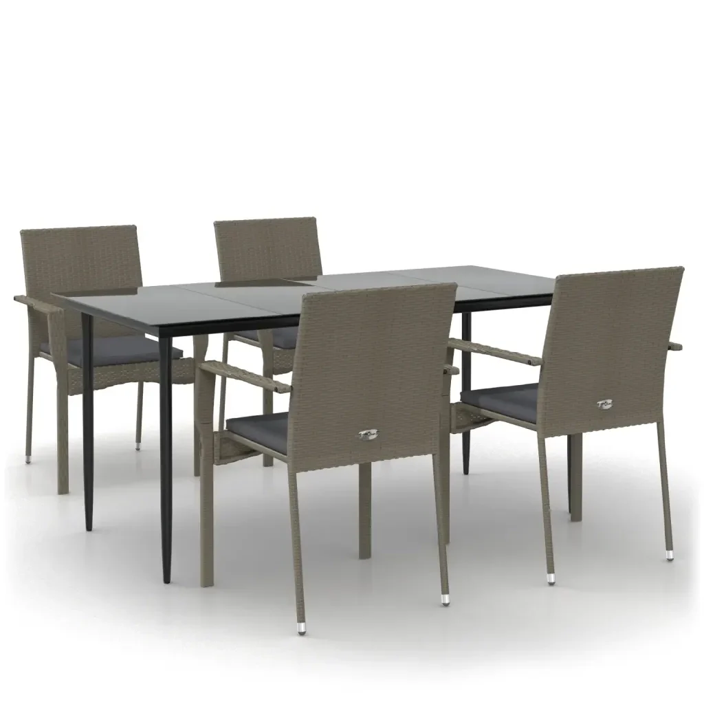 Set da Pranzo Giardino 5pz Nero e Grigio con Cuscini Polyrattan 3185128 - Image 2