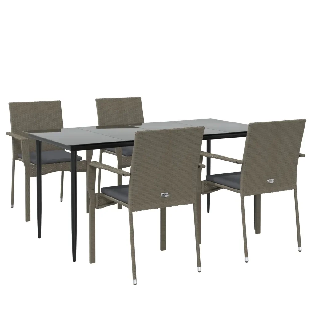 Set da Pranzo Giardino 5pz Nero e Grigio con Cuscini Polyrattan 3185128 - Image 3