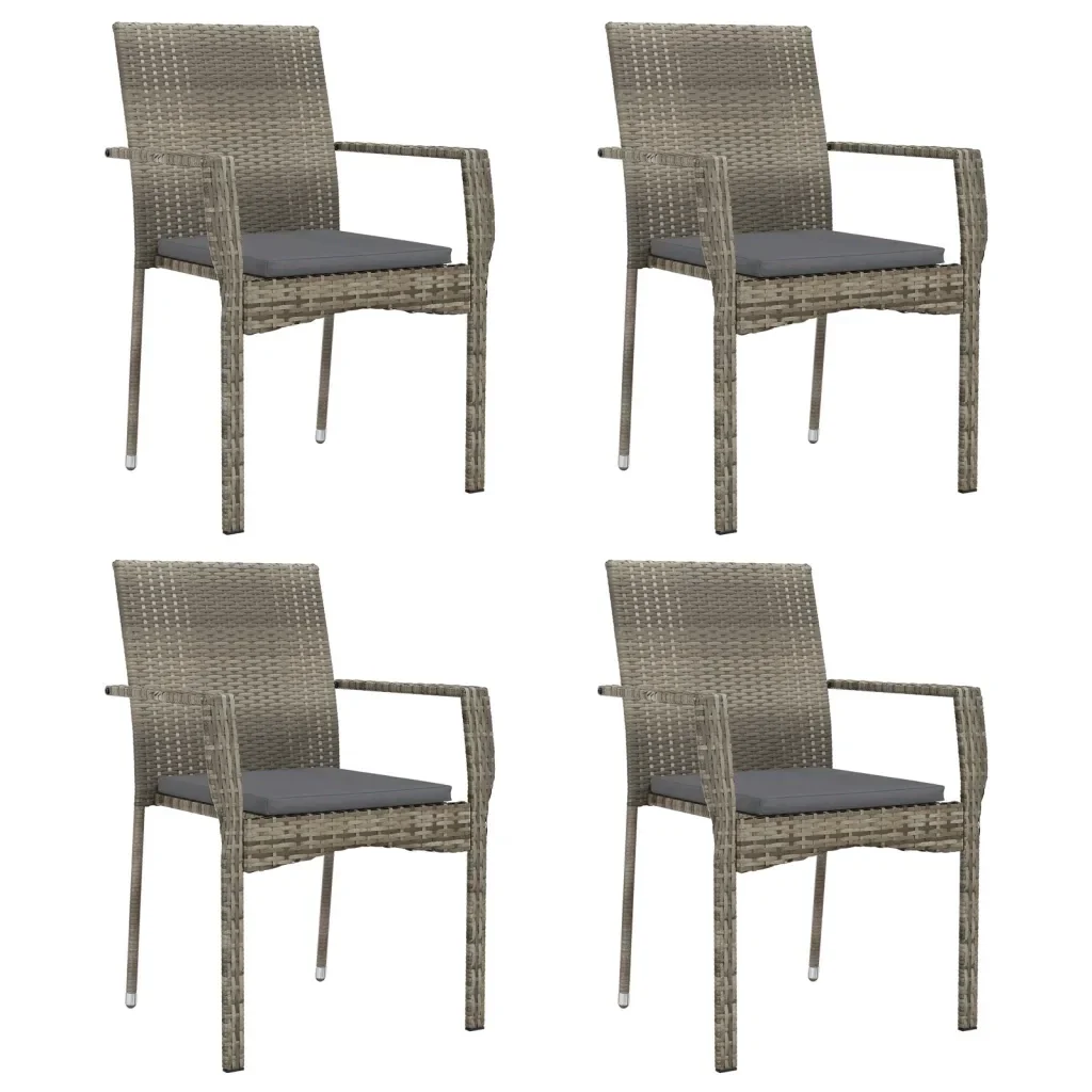 Set da Pranzo Giardino 5pz Nero e Grigio con Cuscini Polyrattan 3185128 - Image 4