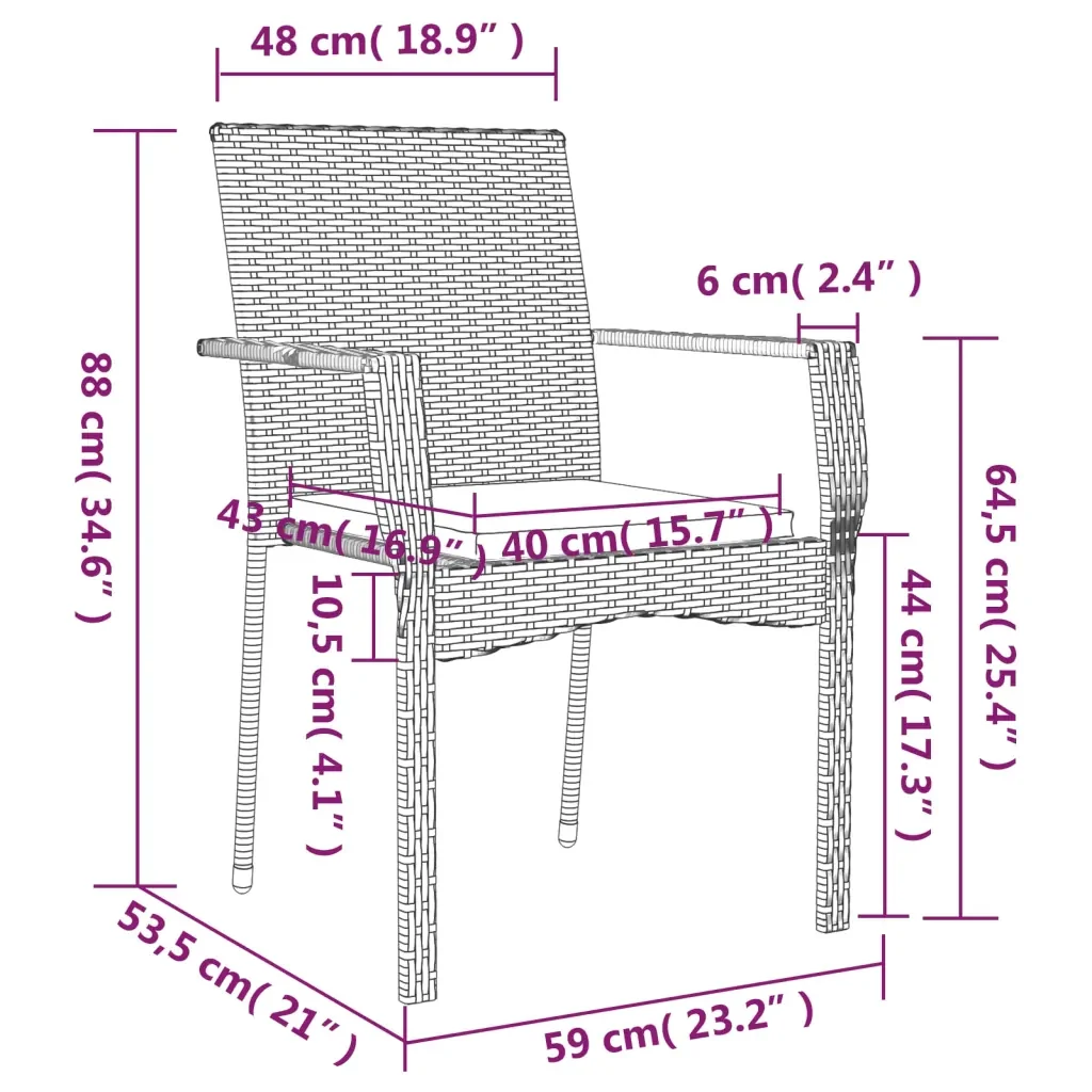 Set da Pranzo Giardino 5pz Nero e Grigio con Cuscini Polyrattan 3185128 - Image 9