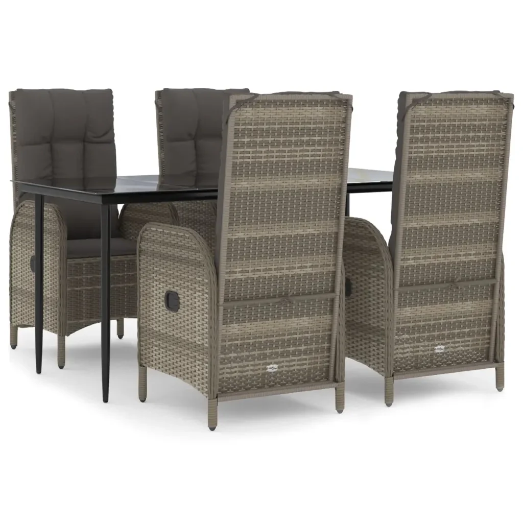 Set da Pranzo Giardino 5pz Nero e Grigio con Cuscini Polyrattan 3185181 - Image 2