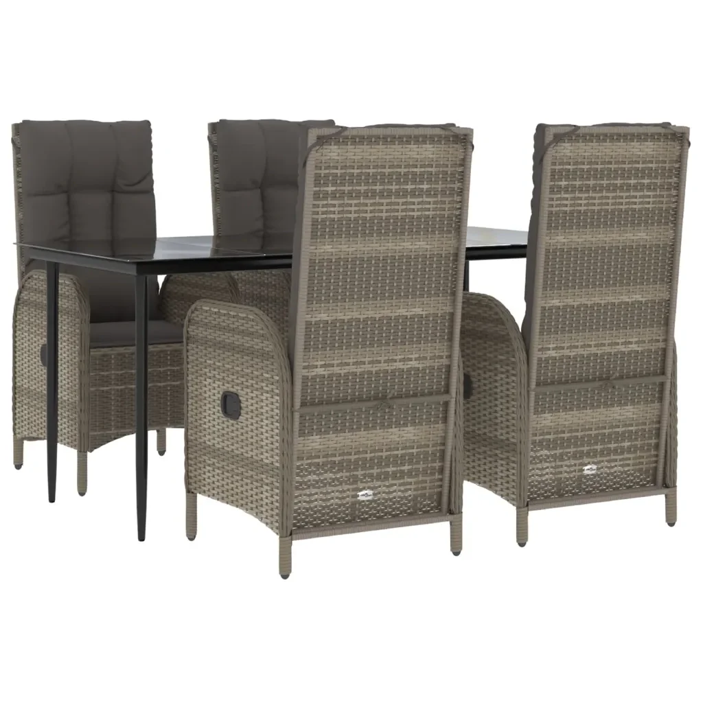 Set da Pranzo Giardino 5pz Nero e Grigio con Cuscini Polyrattan 3185181 - Image 3