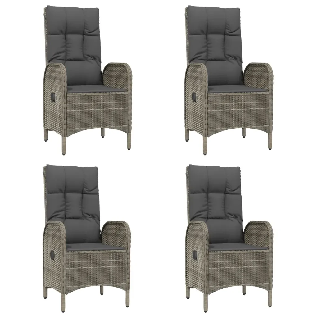 Set da Pranzo Giardino 5pz Nero e Grigio con Cuscini Polyrattan 3185181 - Image 4