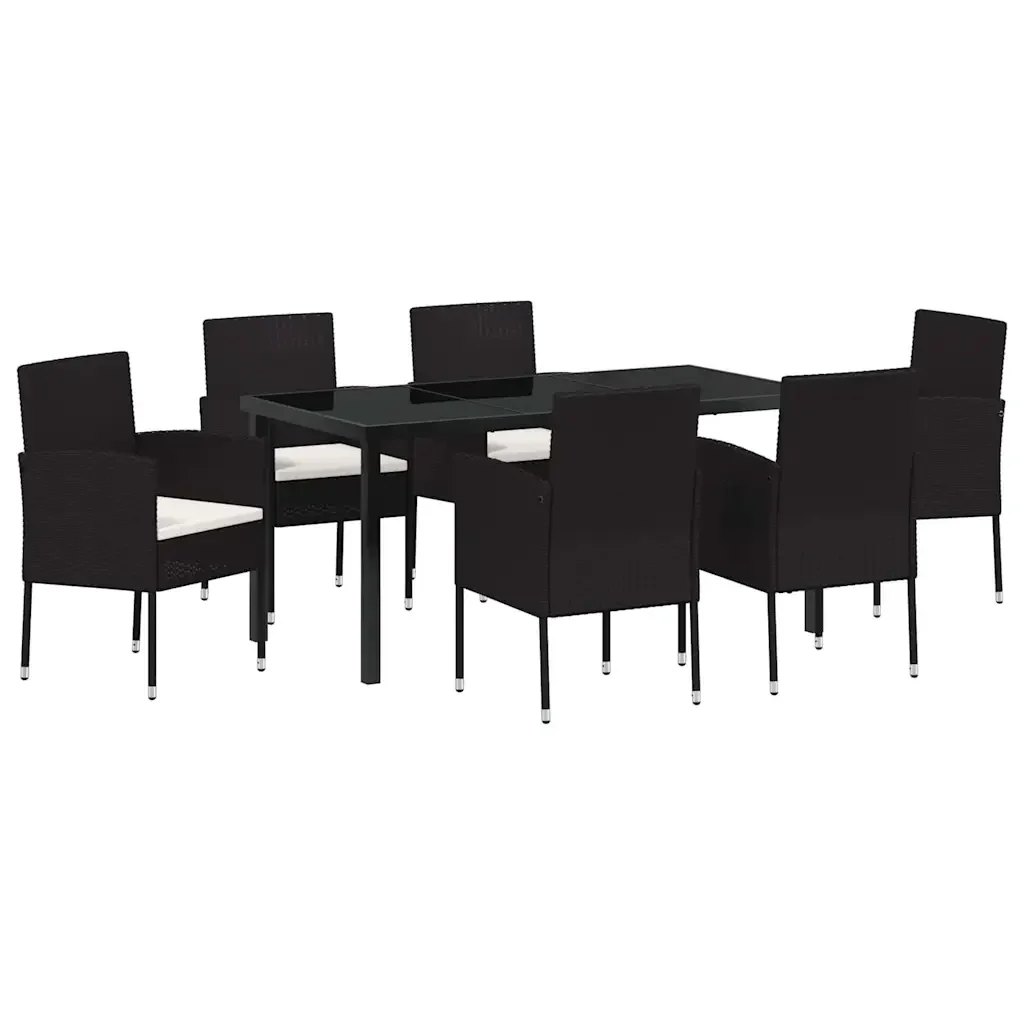 Set da Pranzo per Giardino con cuscino 7 pcs Nero polyrattan 3380054 - Image 2
