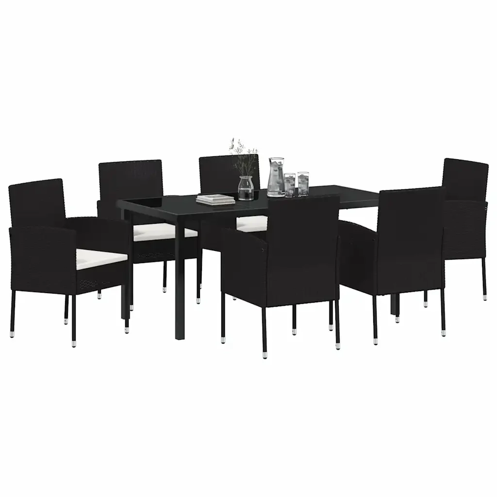 Set da Pranzo per Giardino con cuscino 7 pcs Nero polyrattan 3380054 - Image 3