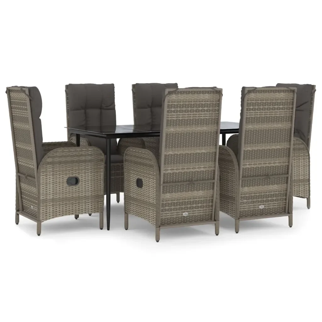 Set da Pranzo Giardino 7pz Nero e Grigio con Cuscini Polyrattan 3185182 - Image 2