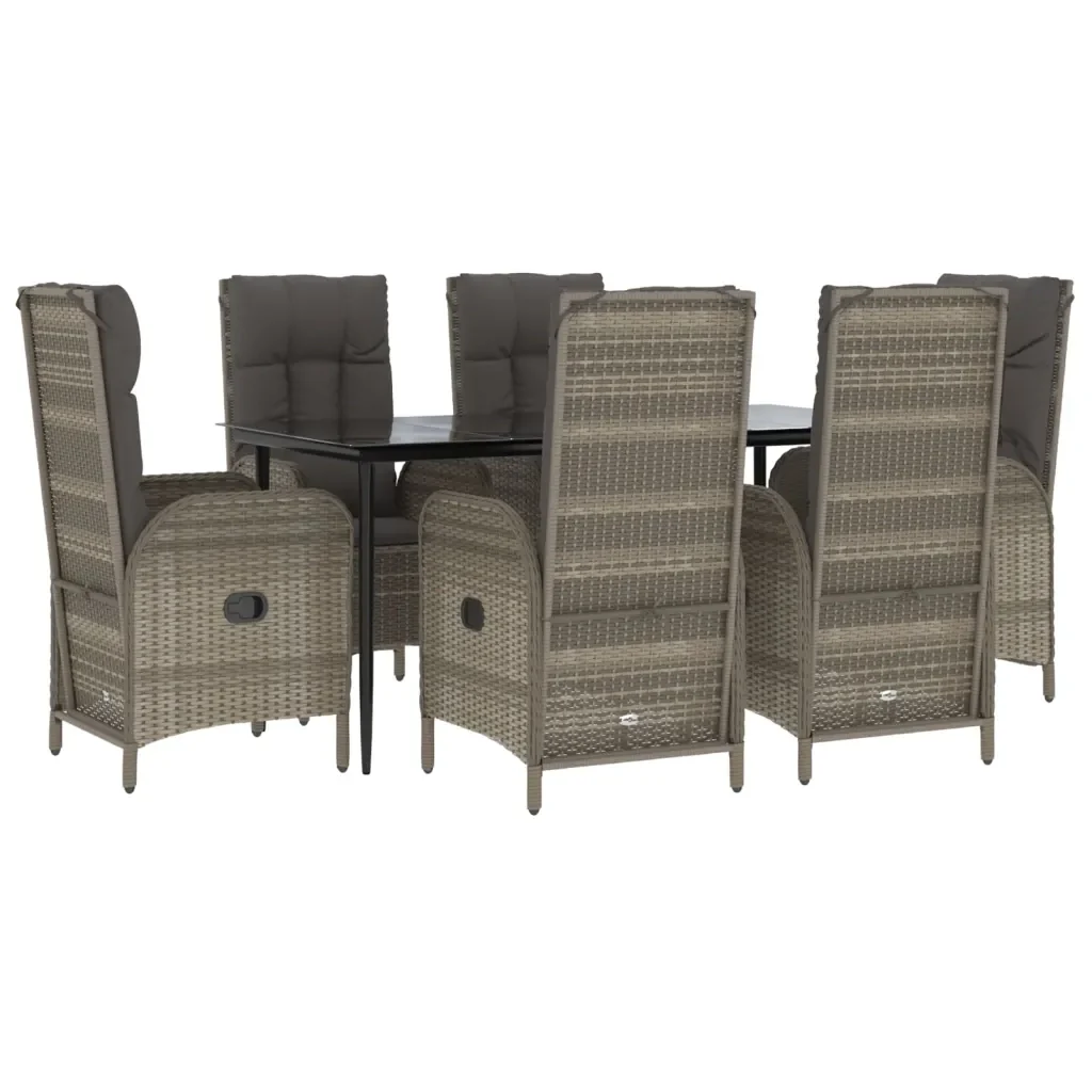 Set da Pranzo Giardino 7pz Nero e Grigio con Cuscini Polyrattan 3185182 - Image 3