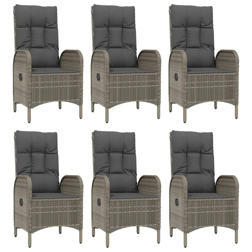 Set da Pranzo Giardino 7pz Nero e Grigio con Cuscini Polyrattan 3185182 - Image 4