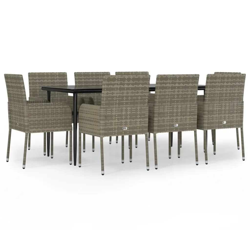 Set da Pranzo Giardino 9pz con Cuscini Nero e Grigio Polyrattan 3185152 - Image 2
