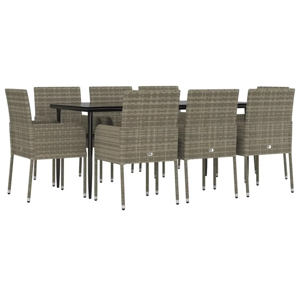 Set da Pranzo Giardino 9pz con Cuscini Nero e Grigio Polyrattan 3185152 - Image 3