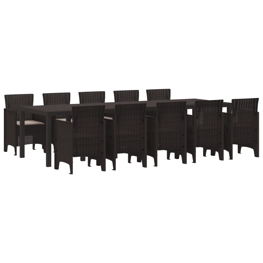 Set da Pranzo in Giardino 11 Pezzi con Cuscini Marrone Polyrattan - Image 2