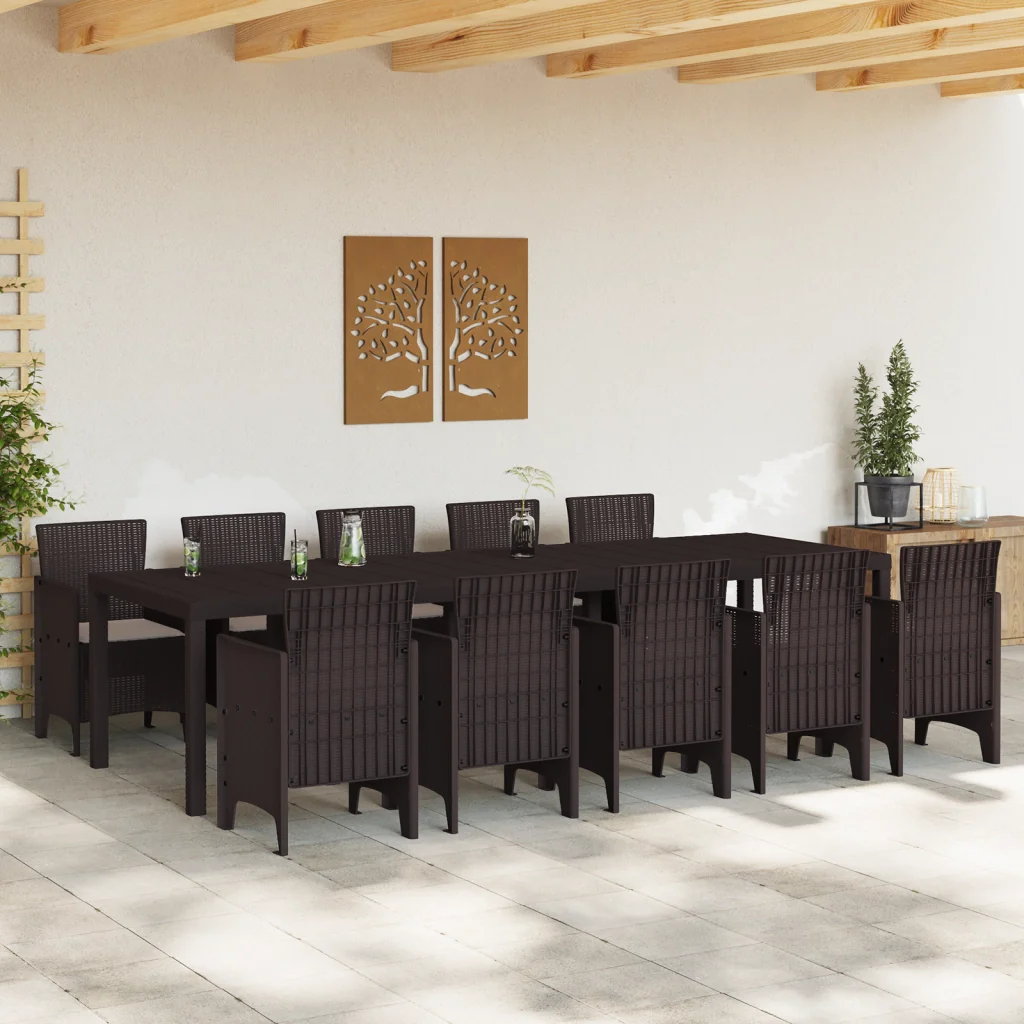 Set da Pranzo in Giardino 11 Pezzi con Cuscini Marrone Polyrattan - Image 3