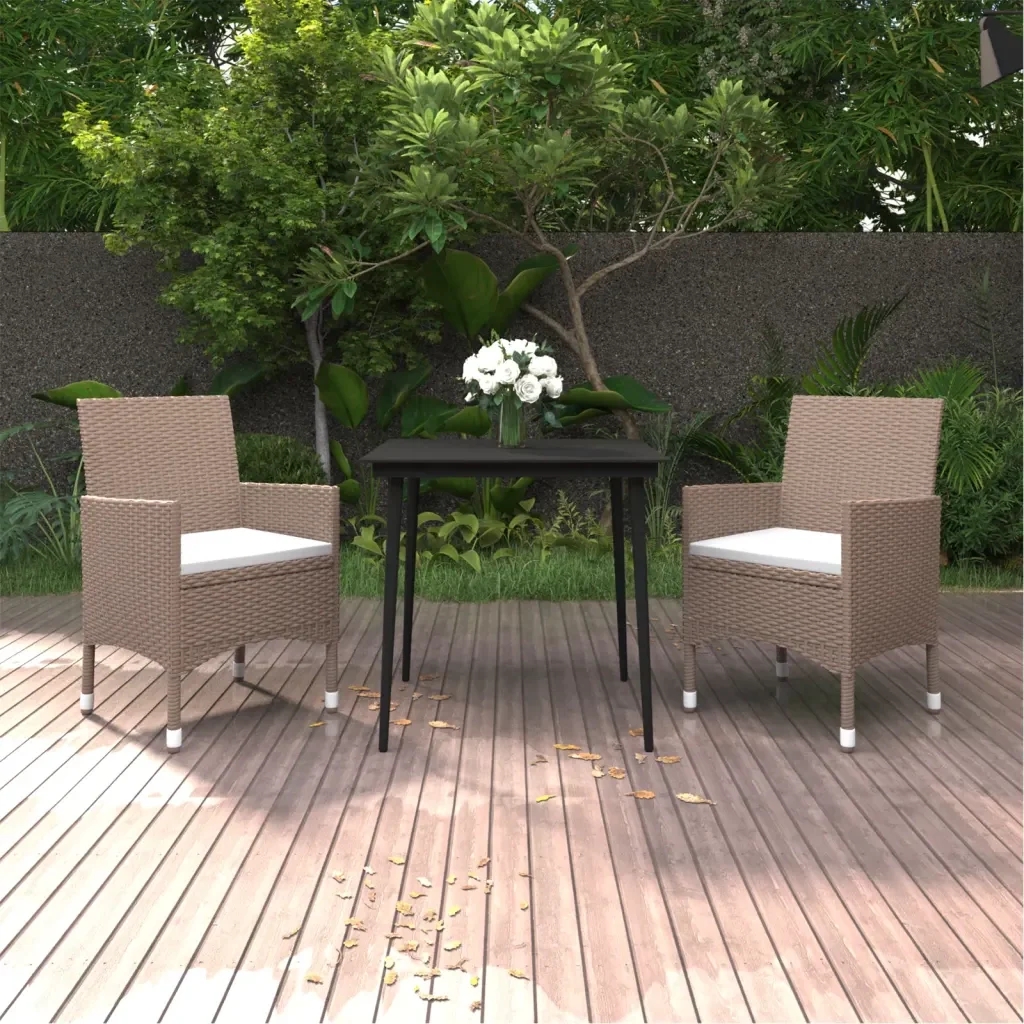 Set da Pranzo per Giardino 3 pz con Cuscini Polyrattan e Vetro 3099751