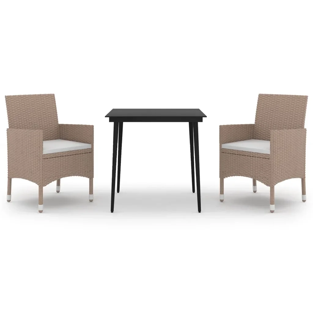 Set da Pranzo per Giardino 3 pz con Cuscini Polyrattan e Vetro 3099751 - Image 2