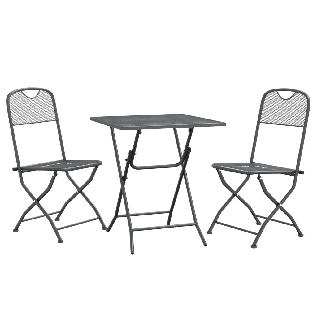 Set da Pranzo per Giardino 3pz Rete Metallica Espansa Antracite 3084715 - Image 3