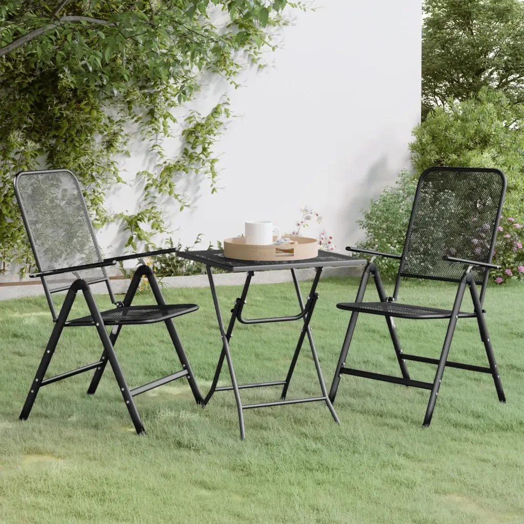 Set da Pranzo per Giardino 3pz Rete Metallica Espansa Antracite 3084717