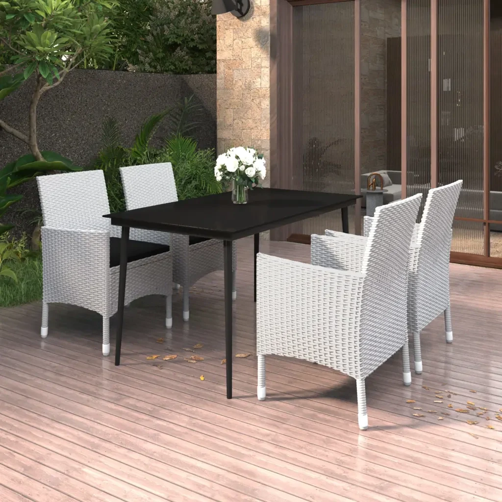 Set da Pranzo per Giardino 5 pz con Cuscini Polyrattan e Vetro 3099747