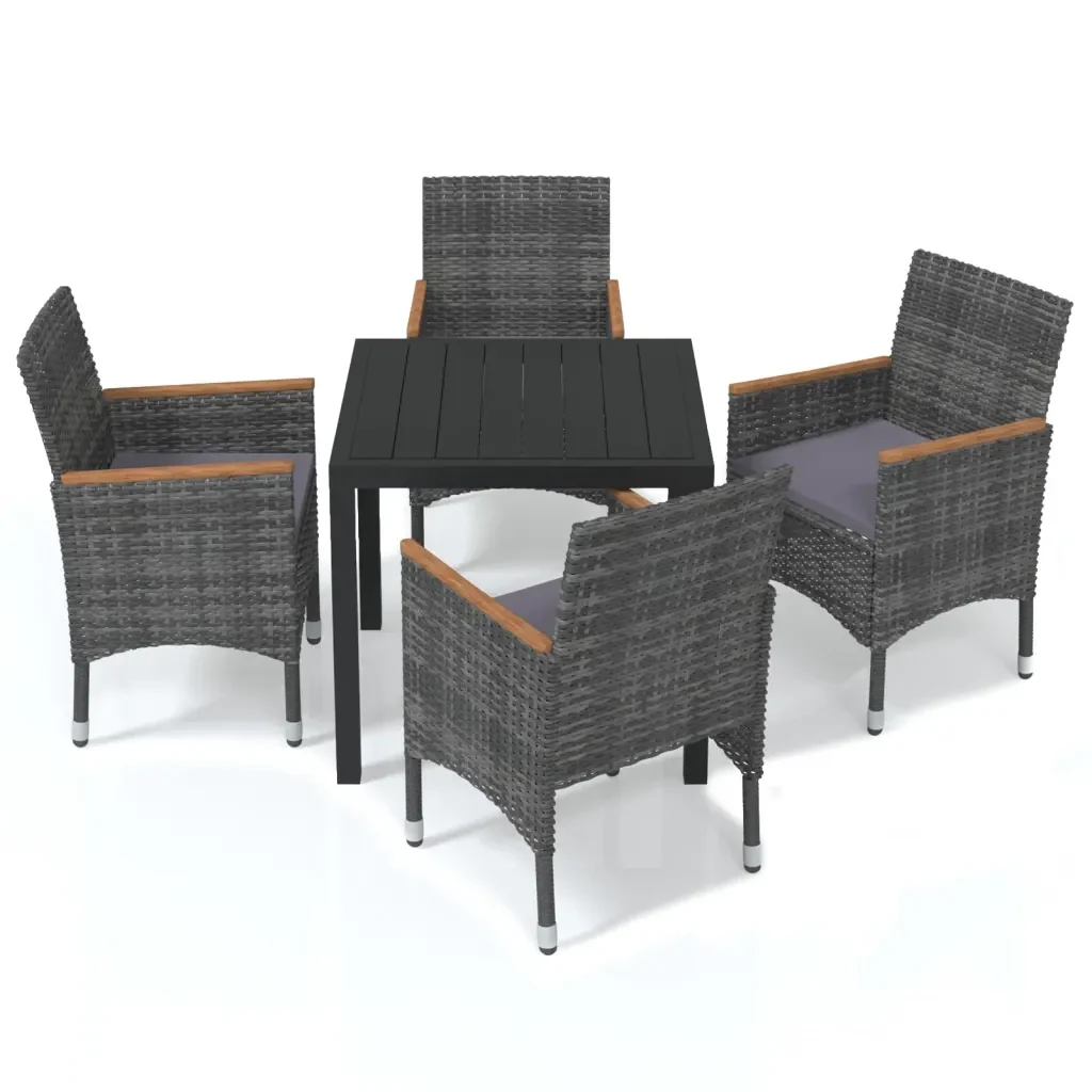 Set da Pranzo per Giardino 5 pz con Cuscini Polyrattan Grigio - Image 2
