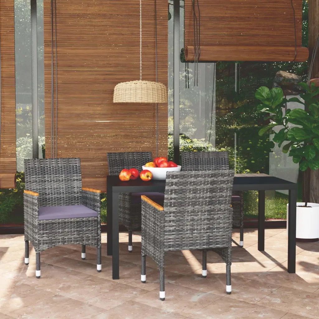 Set da Pranzo per Giardino 5 pz con Cuscini Polyrattan Grigio 3095029