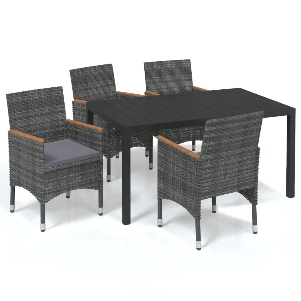 Set da Pranzo per Giardino 5 pz con Cuscini Polyrattan Grigio 3095029 - Image 2